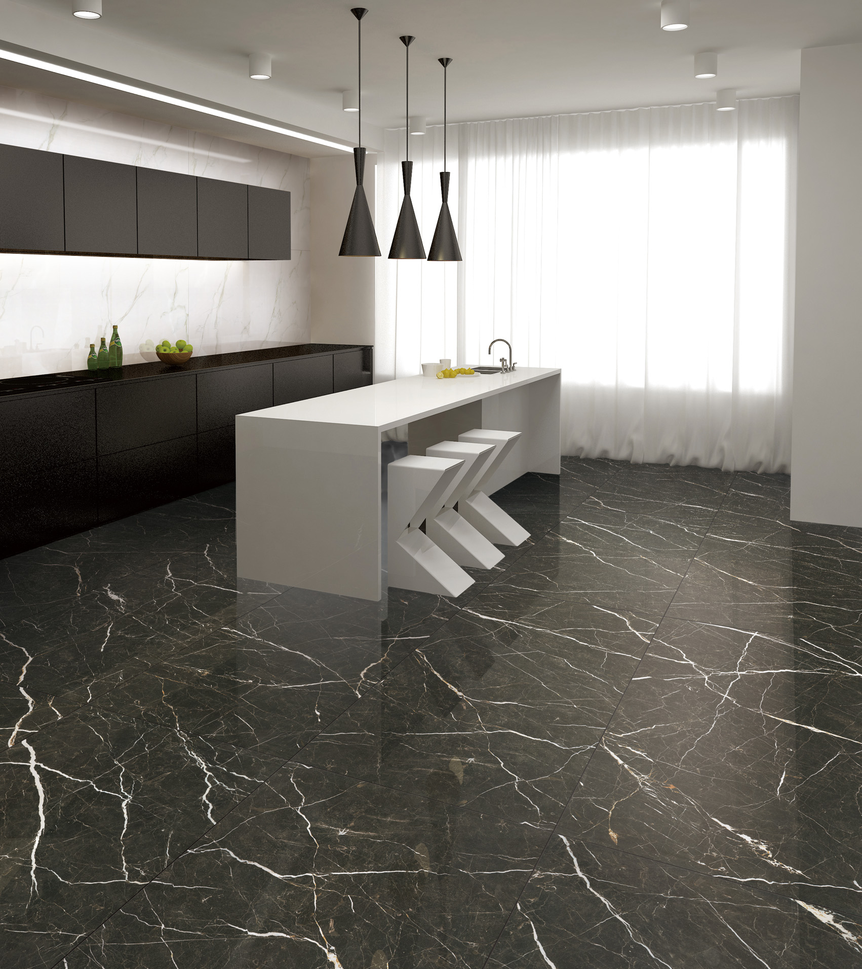 600*1200mm Marble Porcelain tiles Black Ceramic tile floor