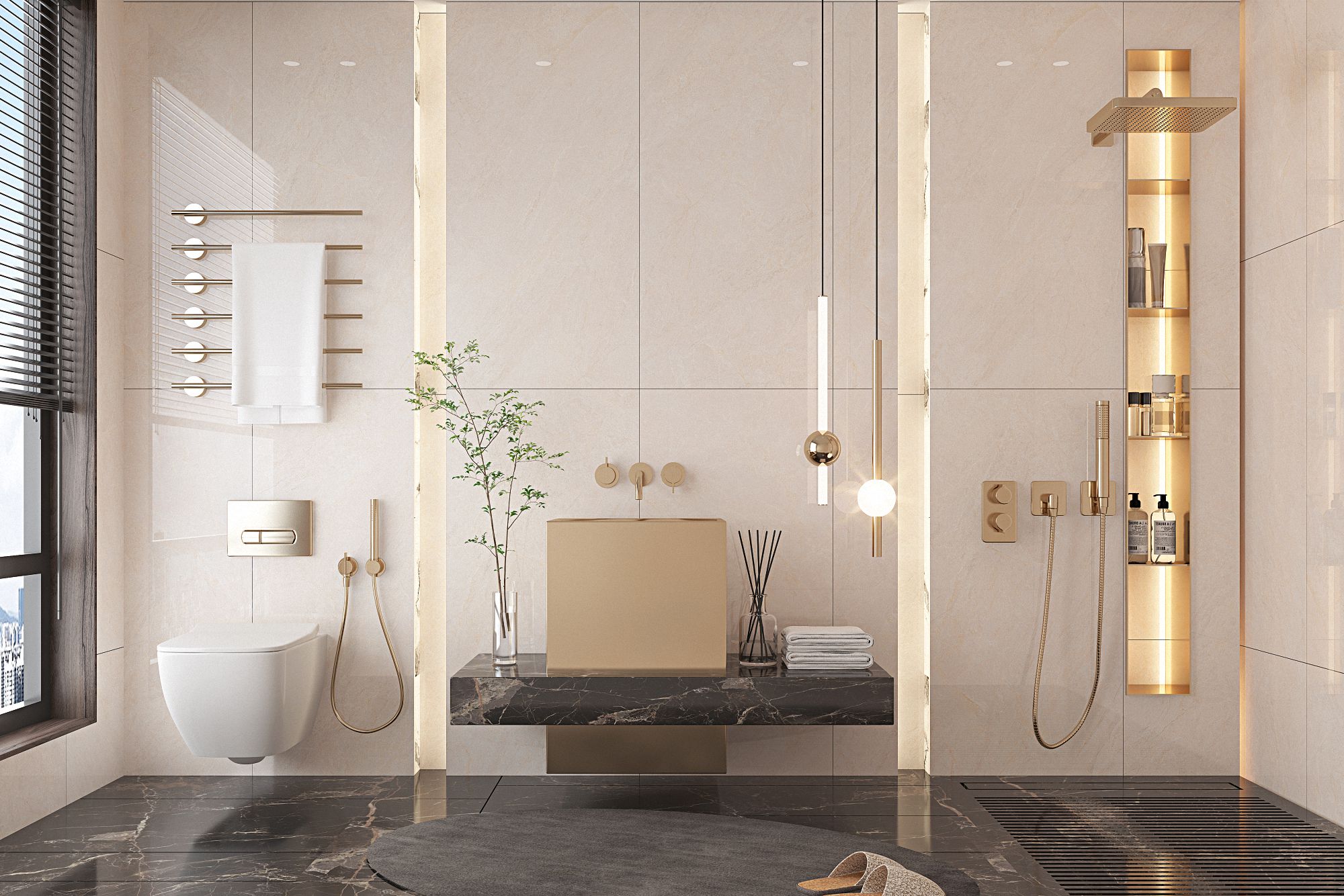 FATONG 60x120cm Beige Marble Porcelain Tiles