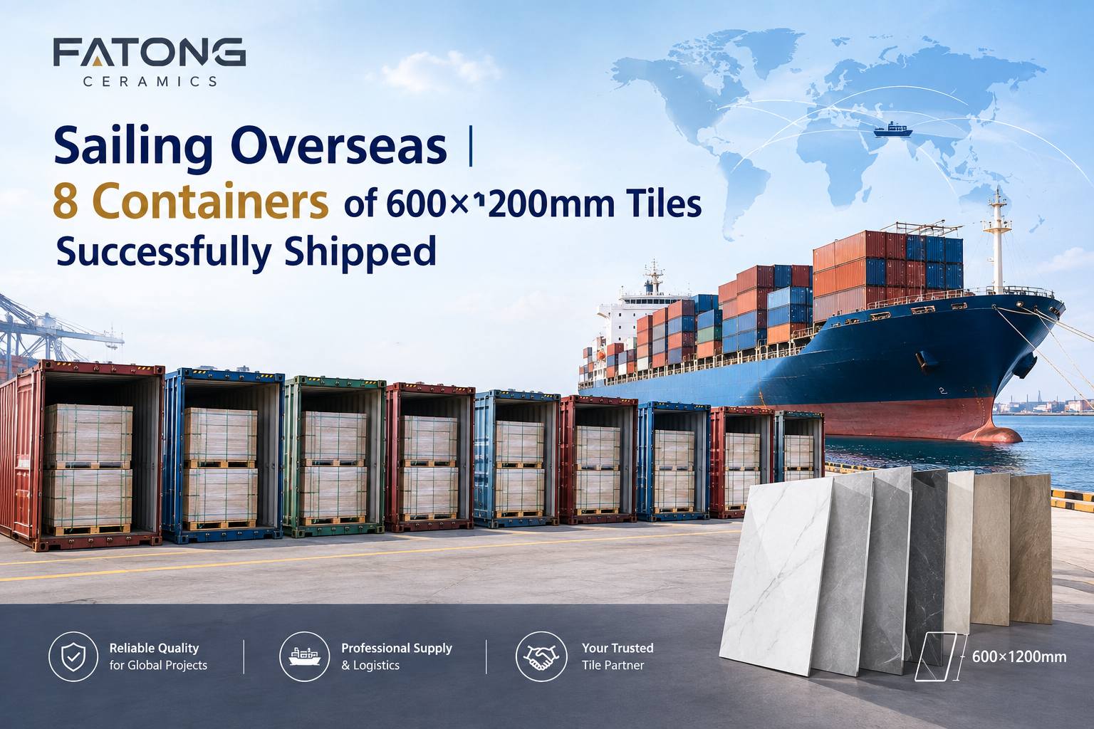 Sailing Overseas | 8 Containers of 600×1200mm Tiles Successfully Shipped to Canada